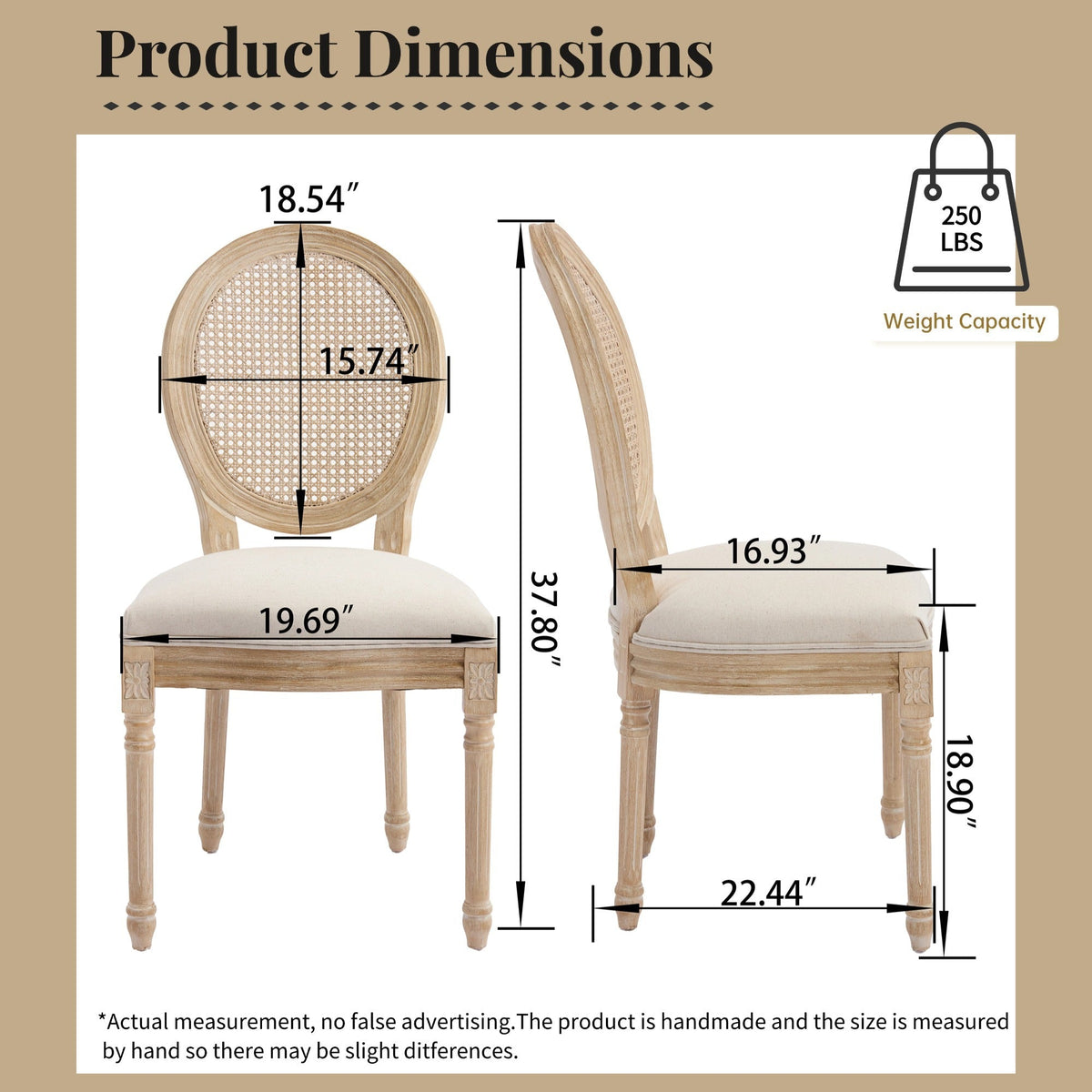 French Country Dining Chairs Set of 2 Upholstered with Rattan Back