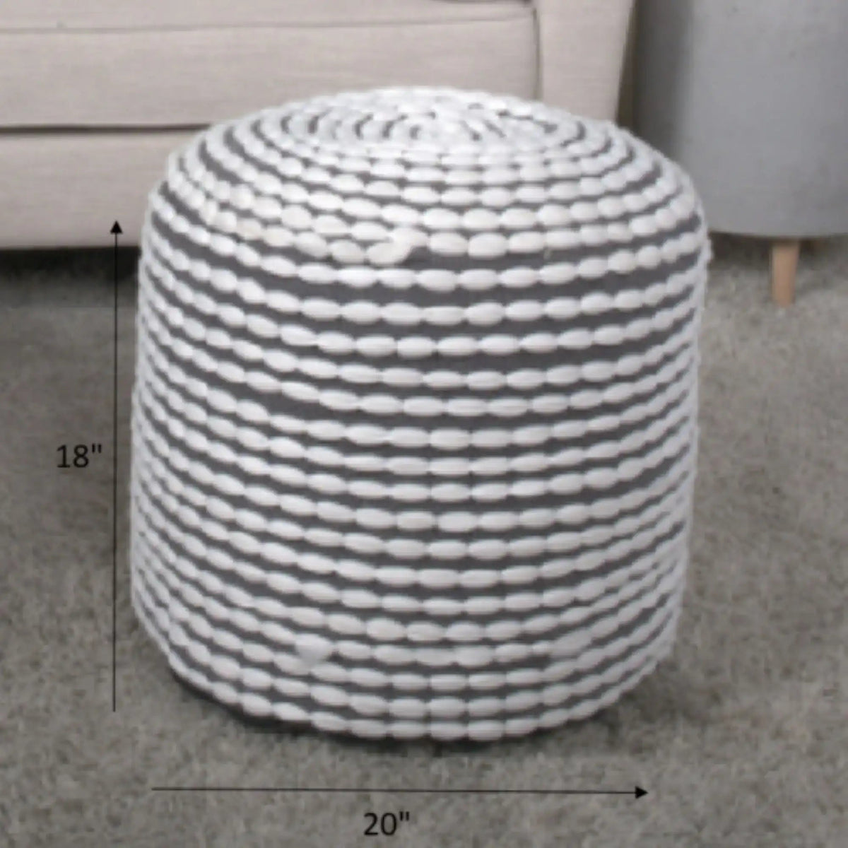 River Handcrafted Cylindrical Pouf in Water Resistant Fabric