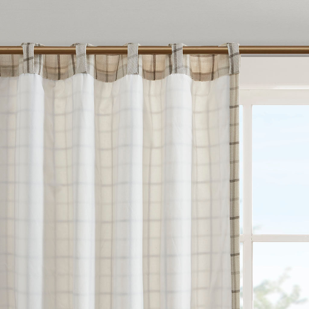 Plaid Rod Pocket and Back Tab Curtain Panel with Fleece Lining Natural 50x95