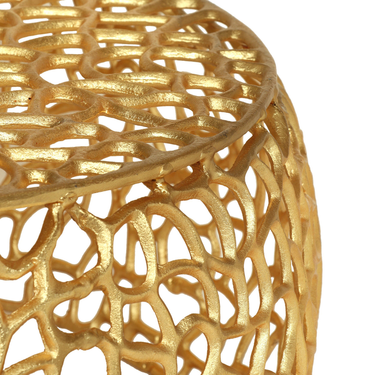 Modern Glam Mesh Coffee Table with Gold Accents and Aluminum Frame
