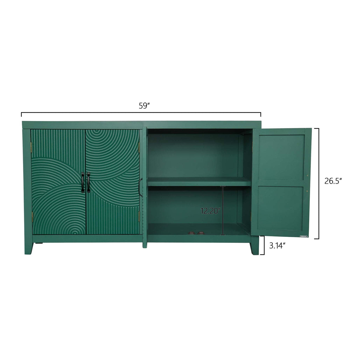59in Green Accent Cabinet with 4 Doors Mid Century Modern Buffet
