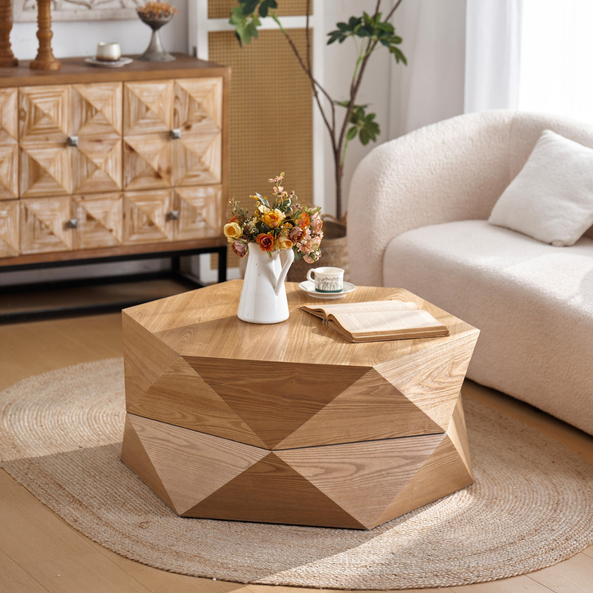 36.61'' Retro Style Polygon Flip Top Coffee Table