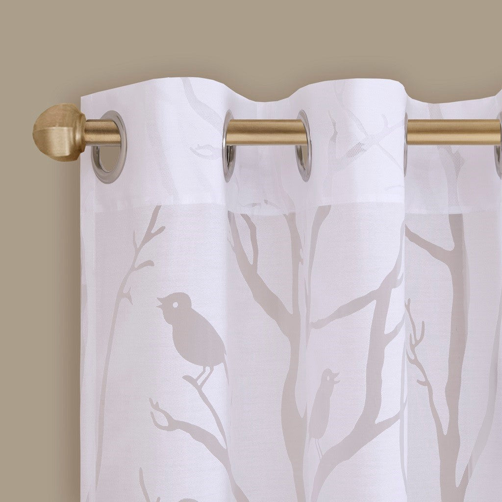 Grommet Top Sheer Bird on Branches Burnout Window Curtain Panel
