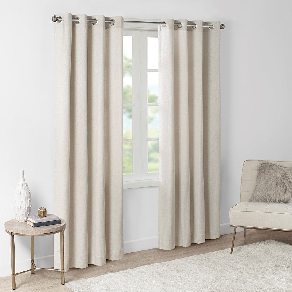 Plaid Rod Pocket and Back Tab Curtain Panel with Fleece Lining Natural 50x84"