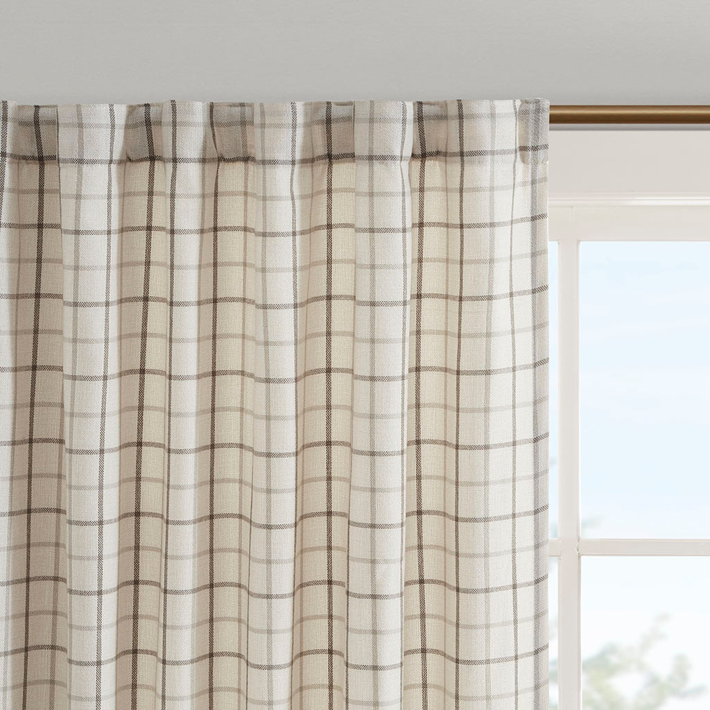 Plaid Rod Pocket and Back Tab Curtain Panel with Fleece Lining Natural 50x95