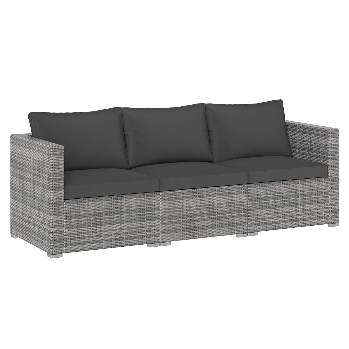 3 Pieces Patio Sectional Sofa Set PE Rattan Modular Couch Furniture Set with Soft Cushions