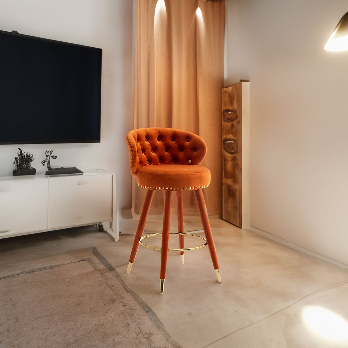 COOLMORE Counter Height Bar Stools Set of 2 for Kitchen Counter Solid Wood Legs with a fixed height of 360 degrees