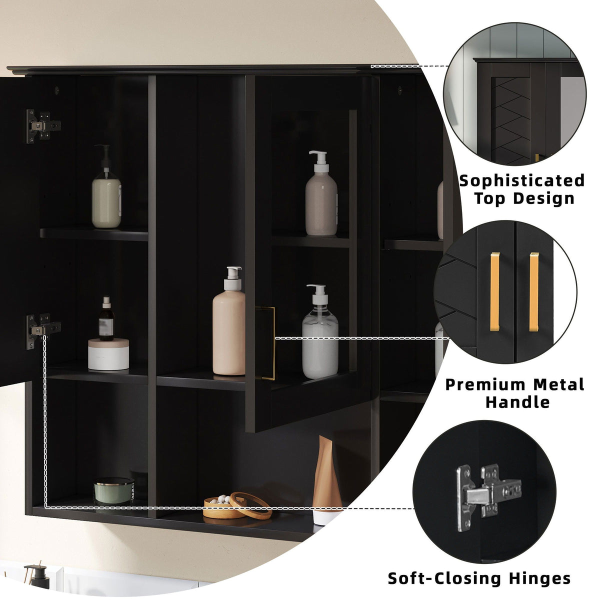 Modern Wall Mounted Medicine Cabinet With Adjustable Shelves, Soft Close Doors, High Define Mirror