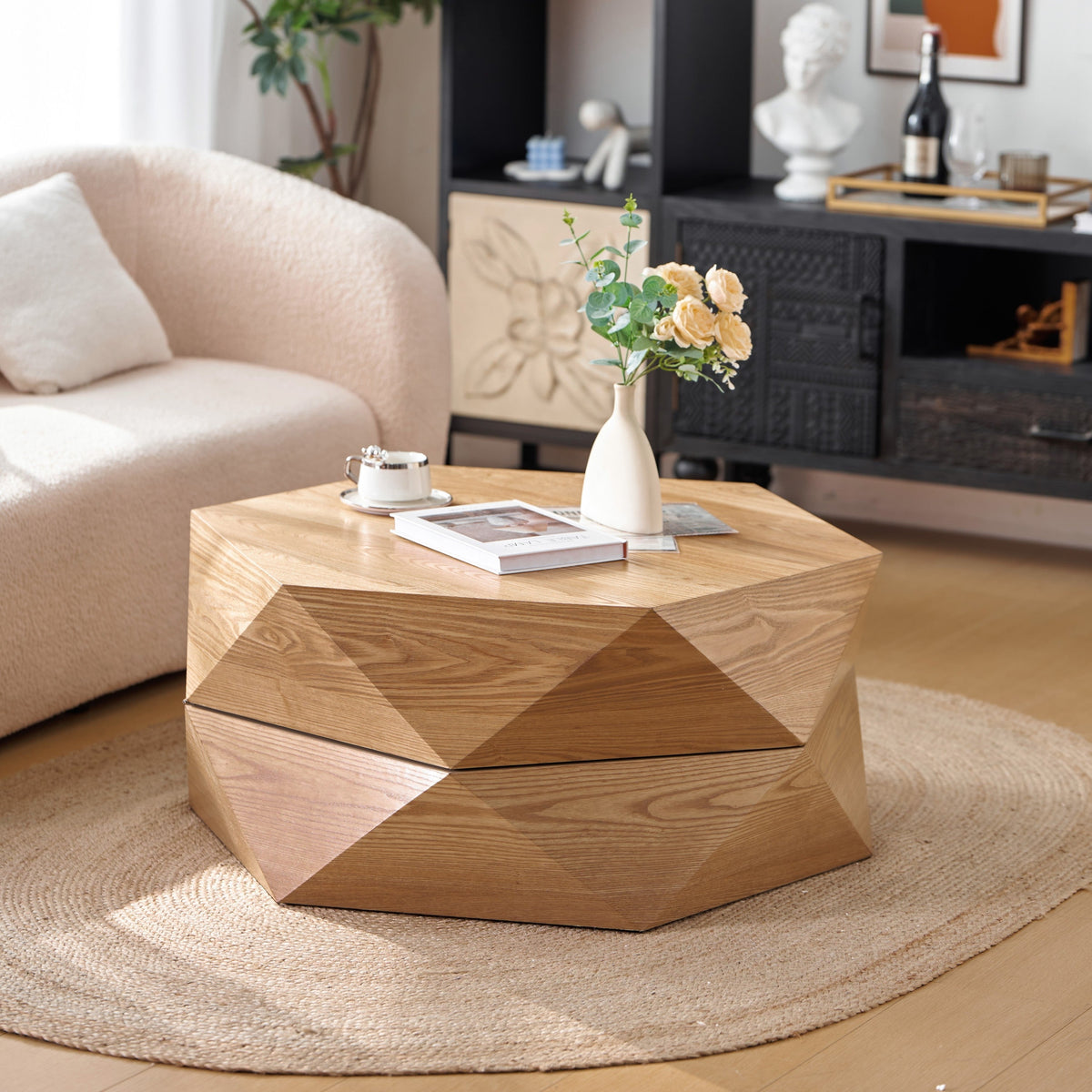 36.61'' Retro Style Polygon Flip Top Coffee Table