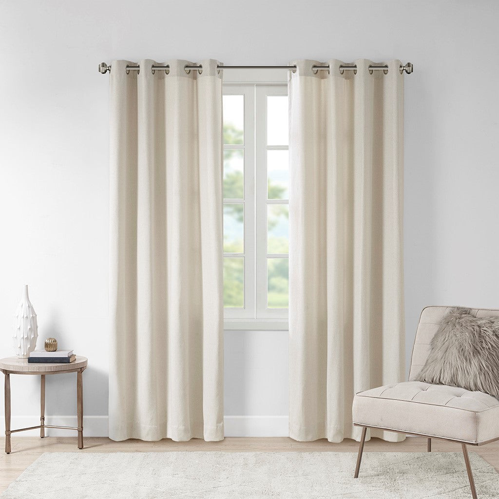 Plaid Rod Pocket and Back Tab Curtain Panel with Fleece Lining Natural 50x84"