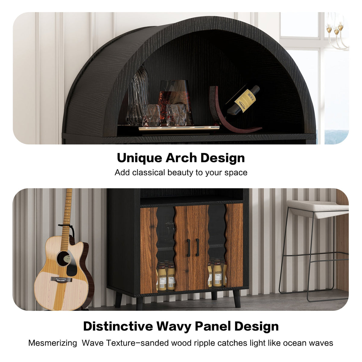 71' Farmhouse Arched Wine Bar Cabinet
