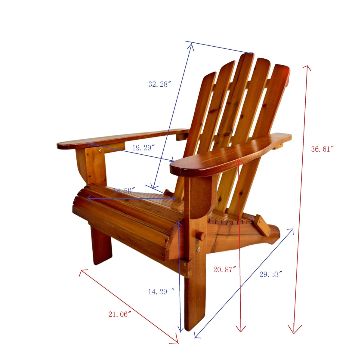 Foldable Solid Wood Adirondack Chair in Oak Finish