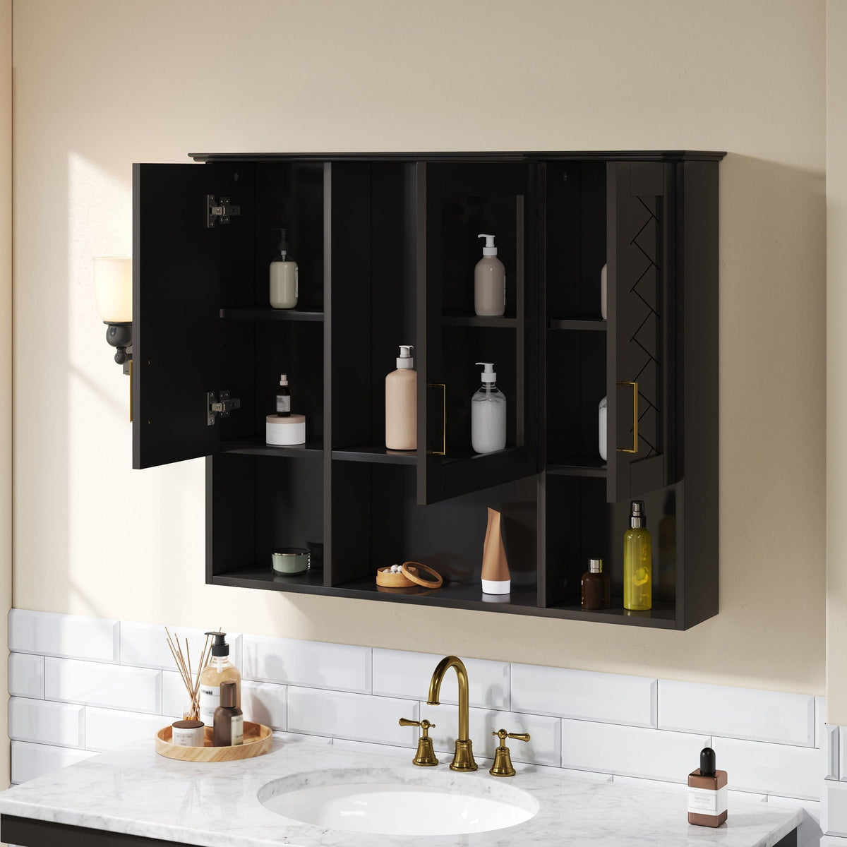 Modern Wall Mounted Medicine Cabinet With Adjustable Shelves, Soft Close Doors, High Define Mirror