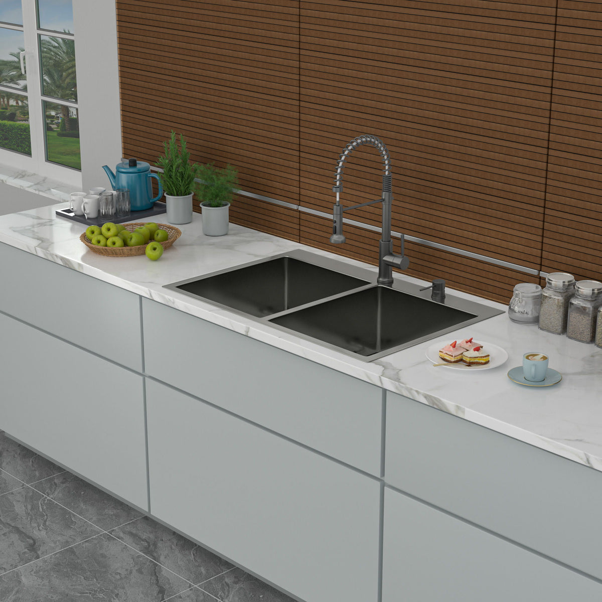 Double Bowl Drop In Kitchen Sink 33" X 22" With 16 Gauge Stainless Steel And 2 10" Deep Basins - Gunmetal Black