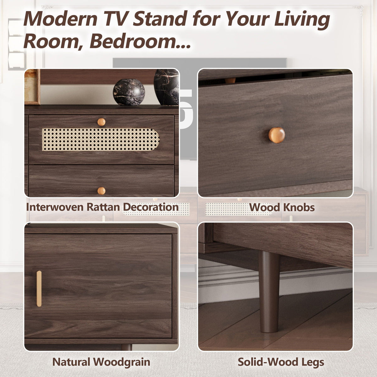 TV Stand With Drawers, Accent Entertainment Center For Living Room - Dark Brown