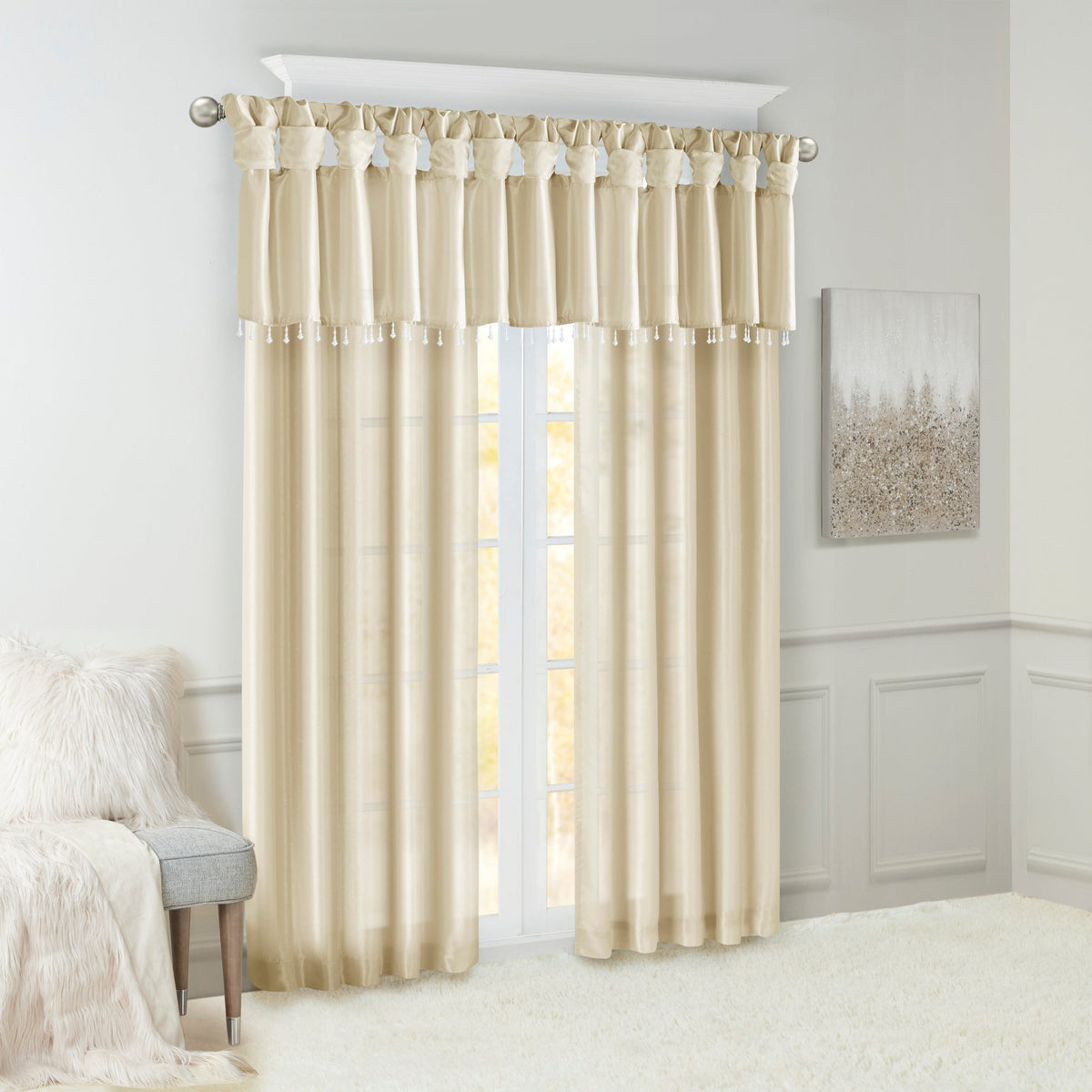 Twist Tab Lined Window Curtain Panel Champagne 50x95