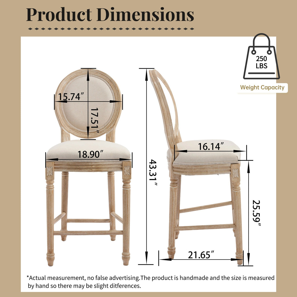 French Country 26'' Height Bar Chairs Set of 2
