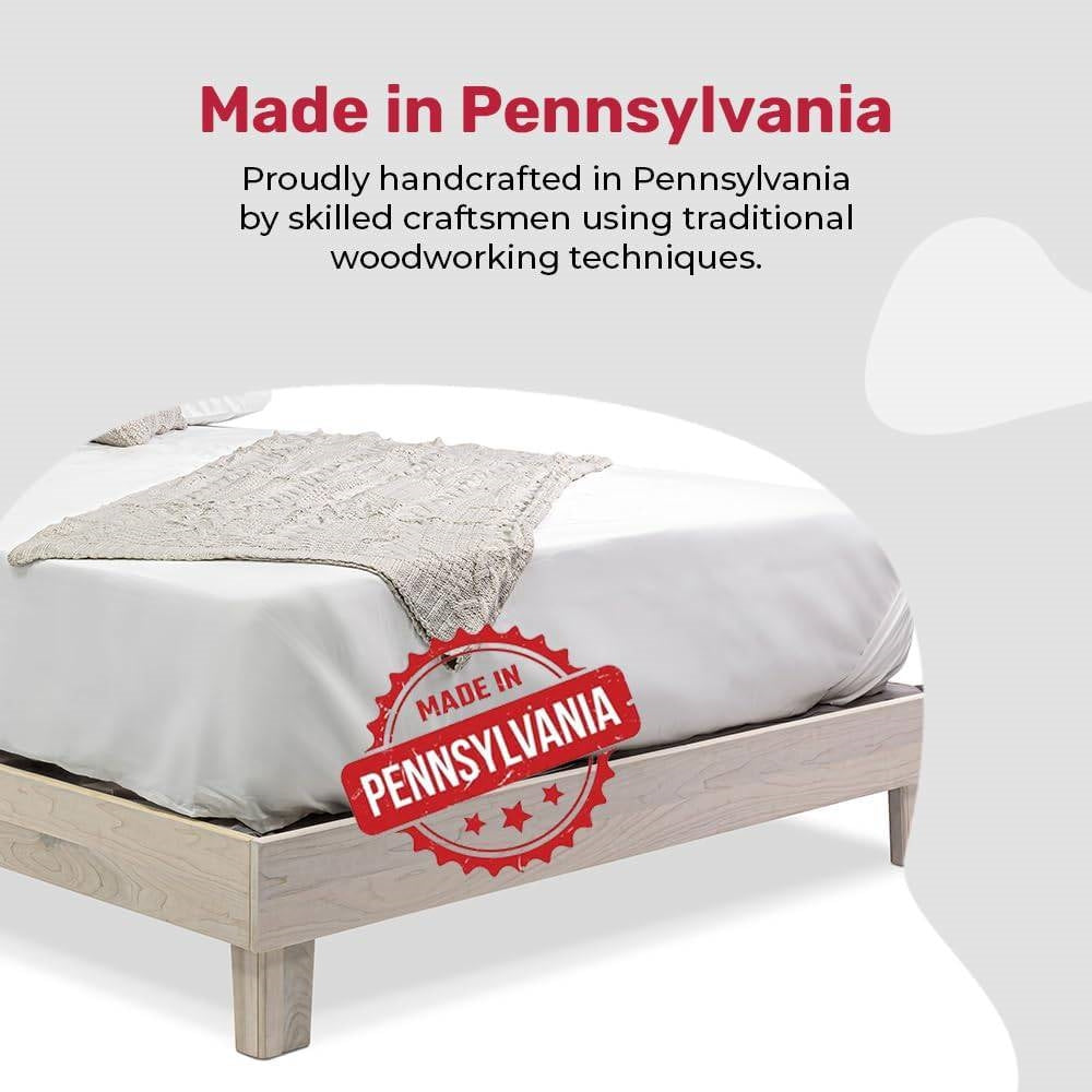 King size Solid Wood Heavy Duty Platform Bed Frame in Off-White - Made In USA