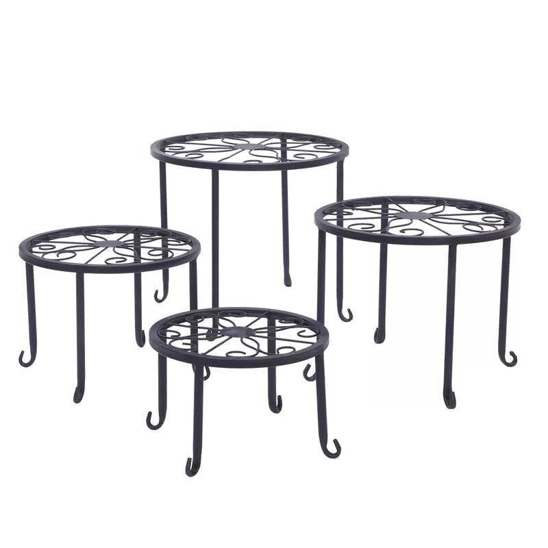 Set of 4 - Indoor Outdoor Black Metal Plant Stand