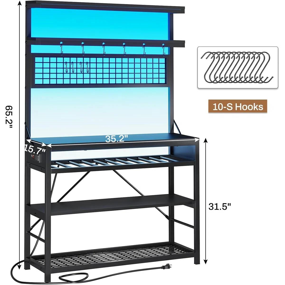 Black Modern Industrial Kitchen Baker's Rack with Multi-Color LED Lights