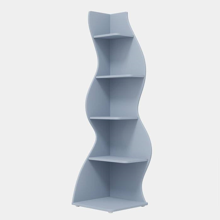 Modern Whimsical 5 Shelf Corner Bookcase Stand Blue Wood Finish