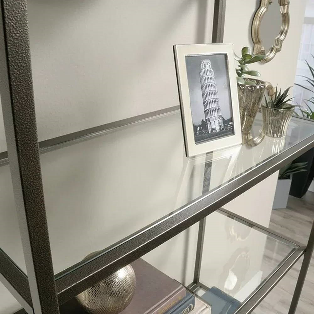 Elegant Bronze Metal Display Rack Etagere Bookcase with 5 Glass Storage Shelves