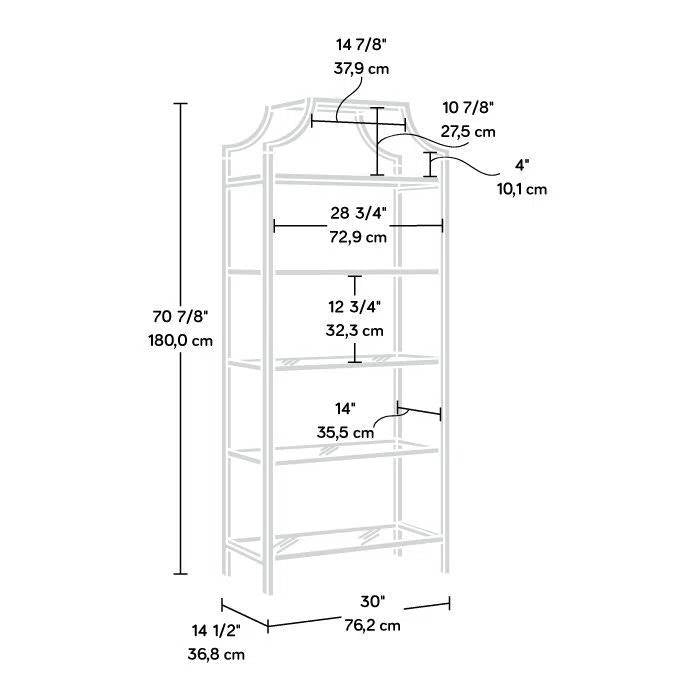 Elegant Bronze Metal Display Rack Etagere Bookcase with 5 Glass Storage Shelves