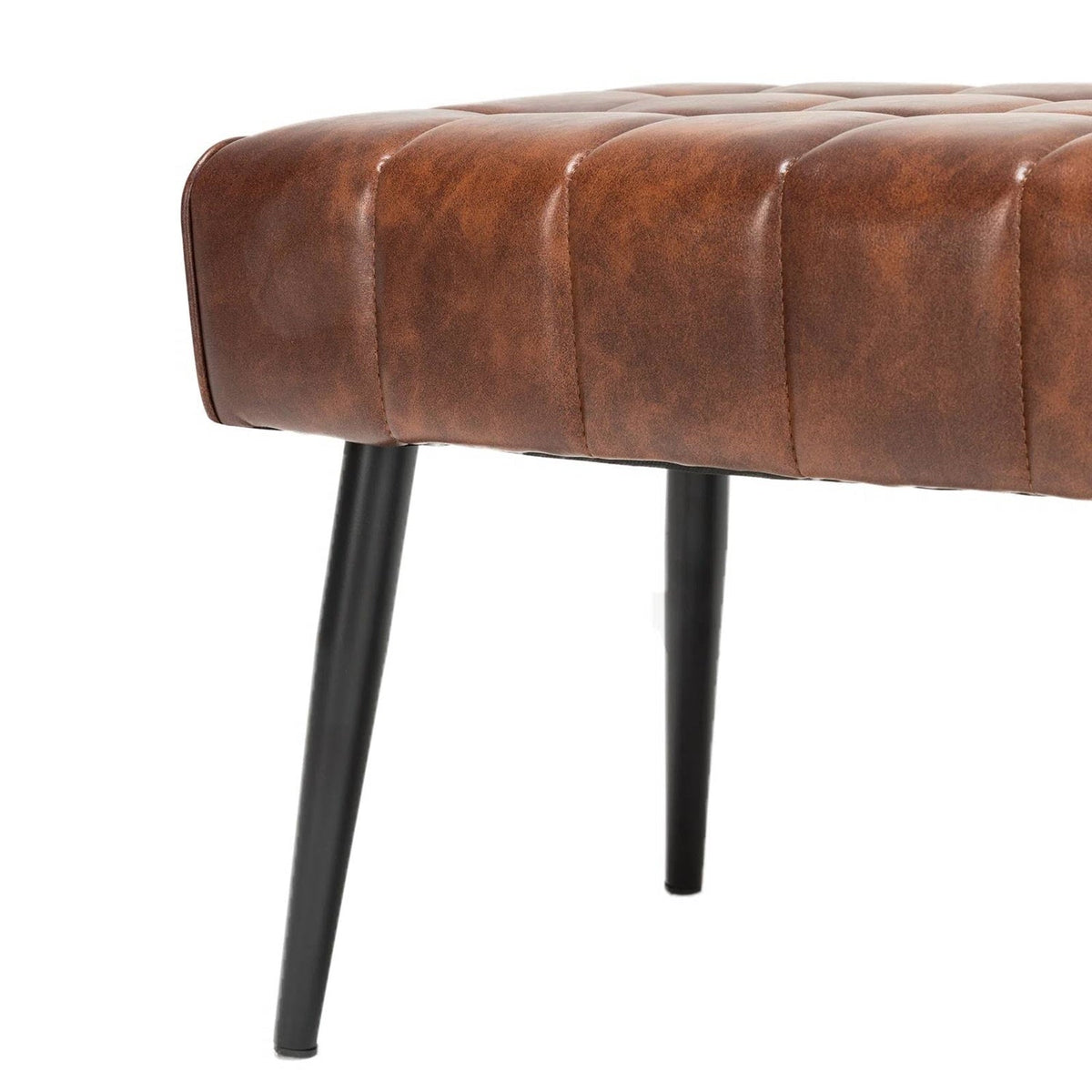 Mid-Century Modern Bedroom Bench with Brown PU Leather Seat and Tapered Legs