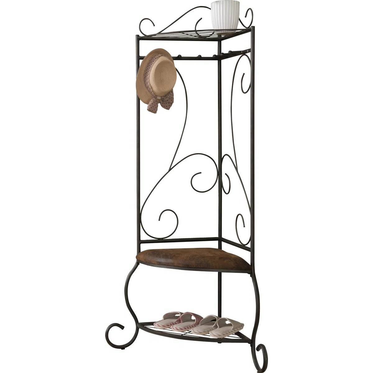 Corner Metal Hall Tree Entryway Coat Rack Upholstered Storage Bench Shoe Rack