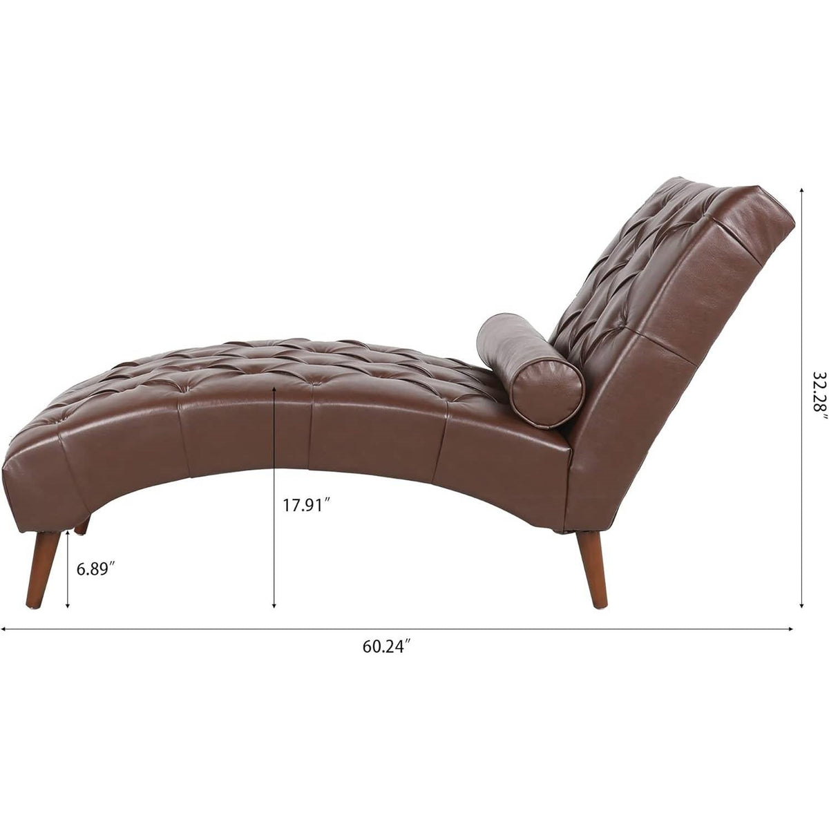 Brown PU Leather Upholstered Armless Chaise Lounge Chair with Lumbar Pillow
