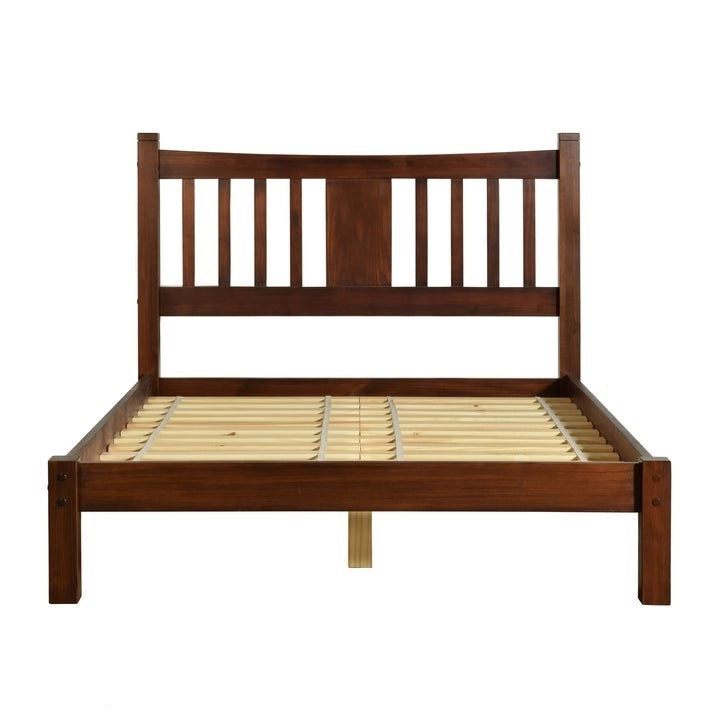 Queen size Solid Pine Wood Platform Bed Frame with Headboard in Cherry
