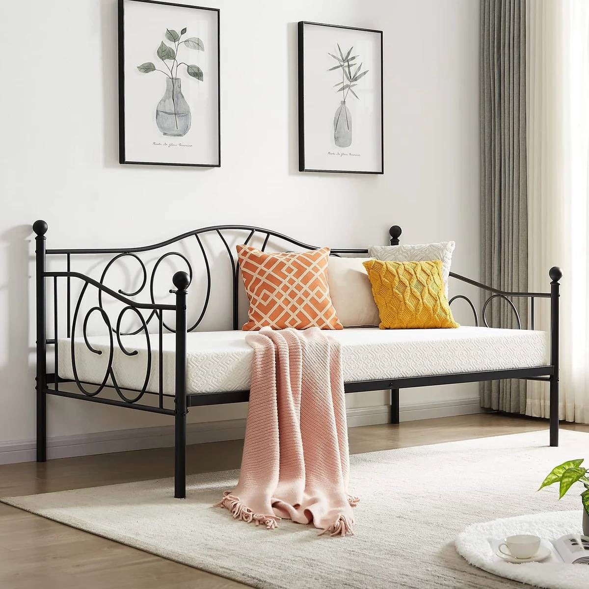 Twin size French Country Style Black Metal Day Bed Frame