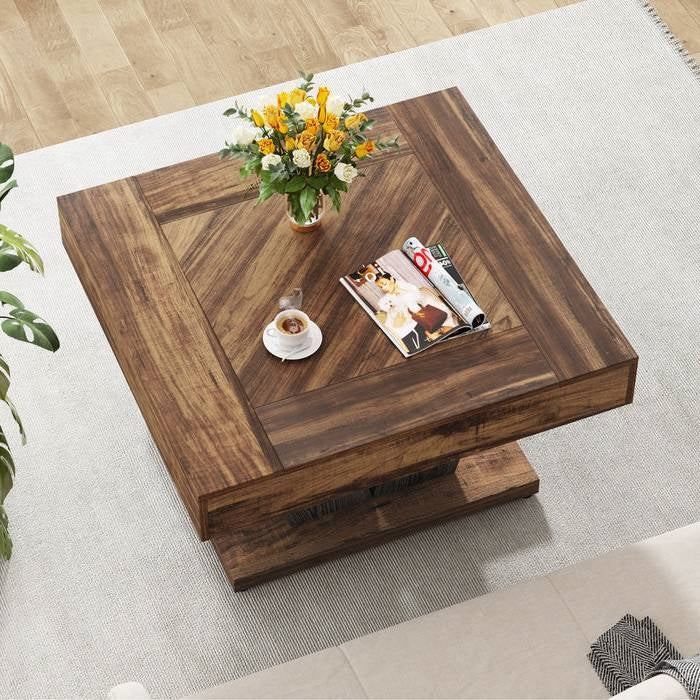Square Farmhouse Coffee Table in Brown Black Wood Finish
