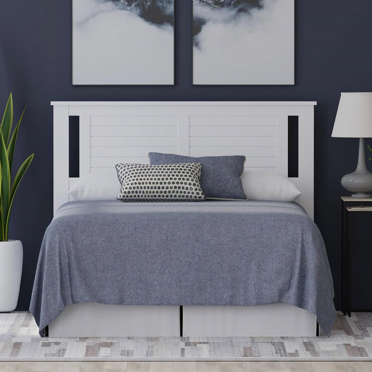 Full size Farmhouse Solid Wood Slatted Headboard in White Finish
