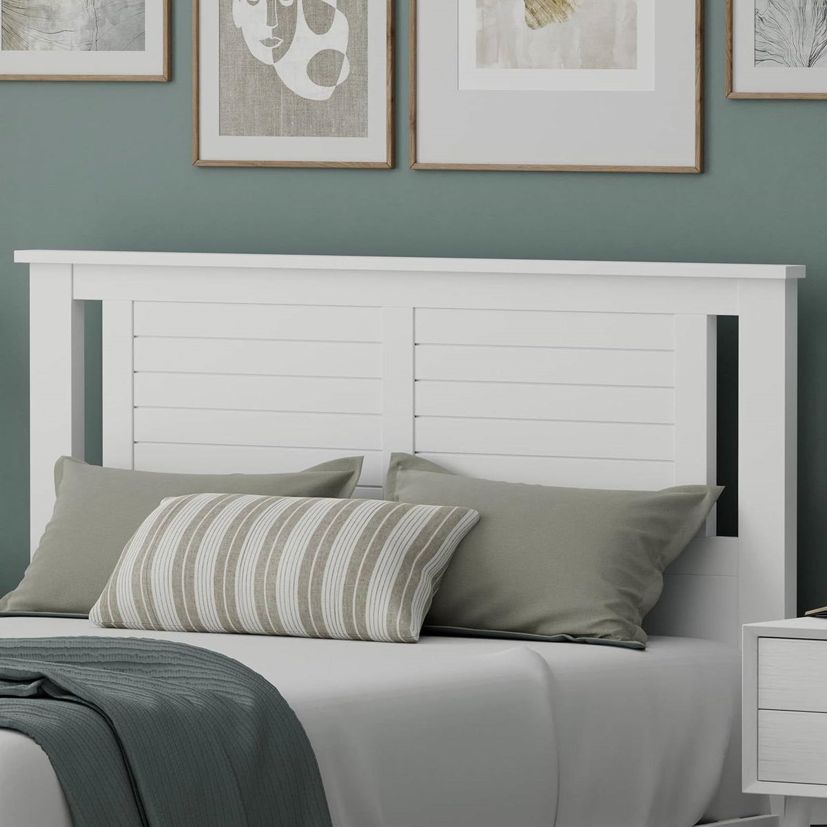 Full size Farmhouse Solid Wood Slatted Headboard in White Finish