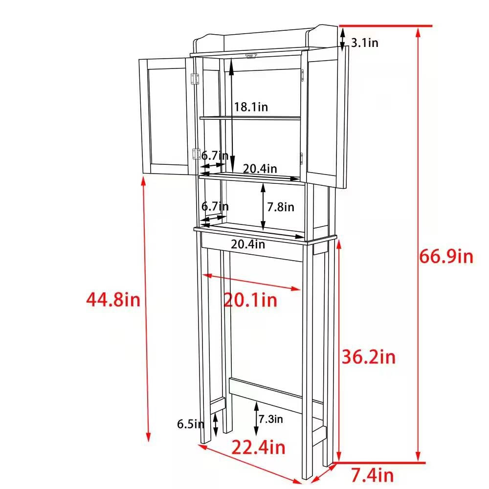 Over the Toilet Bathroom Storage Cabinet Shelving Unit in Grey Wood Finish
