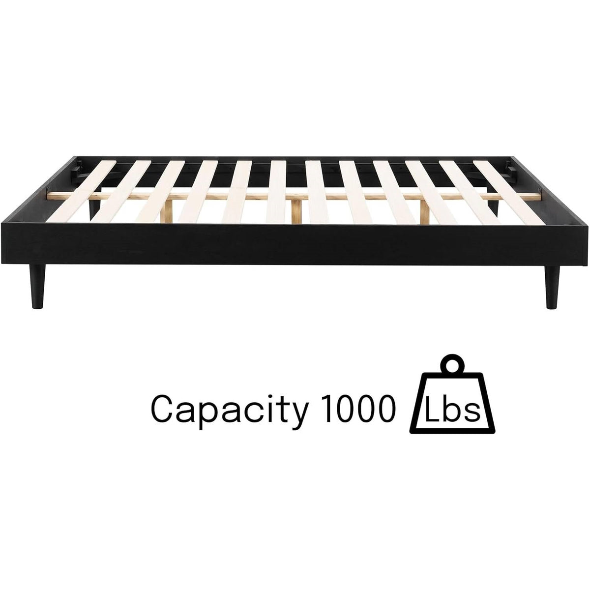 King size Mid-Century Modern Platform Bed Frame in Black Wood Finish