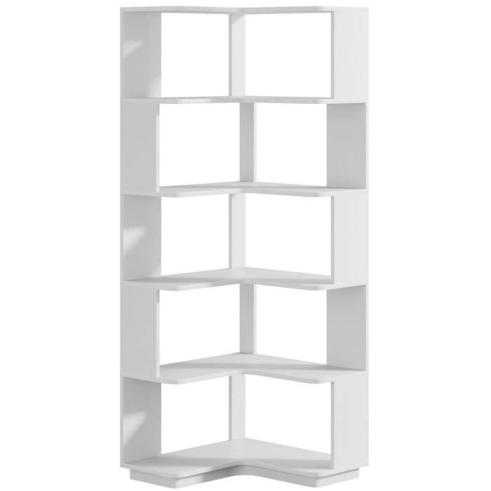 Multifunctional 6 Shelf Corner L-Shaped Bookcase in Sliver Grey Wood Finish