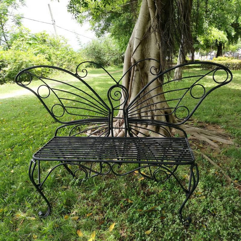 Modern Outdoor Butterfly Garden Bench in Black Metal Finish