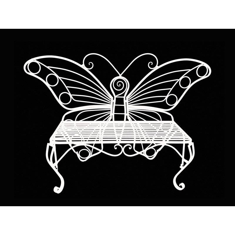 Modern Outdoor Butterfly Garden Bench in White Metal Finish
