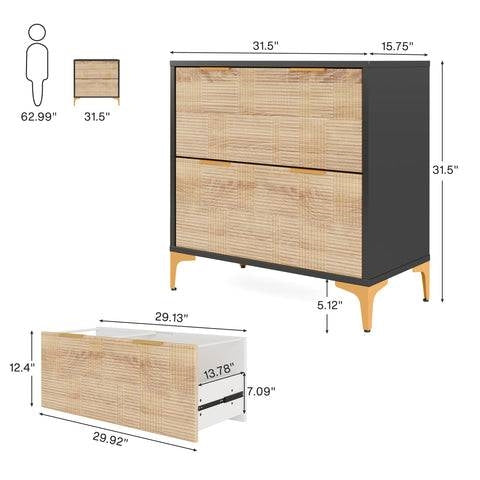 Retro Natural/Black with Gold Handles/Legs 2 Drawer Filing Cabinet Printer Stand