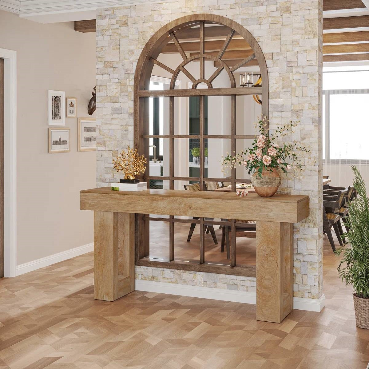 Modern Farmhouse 63-inch Long Narrow Console Sofa Table in Natural Wood Finish