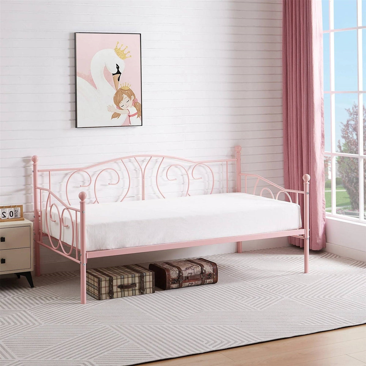 Twin size Victorian Pink Metal Daybed Frame - 350 lbs. Weight Capacity