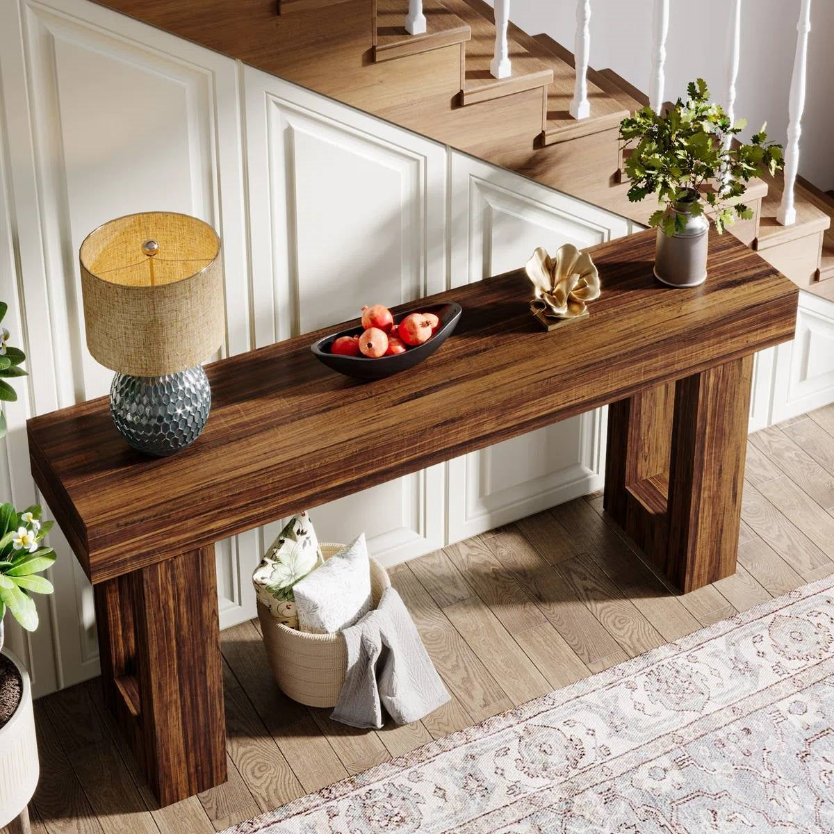 Modern Farmhouse 63-inch Long Narrow Console Sofa Table in Brown Wood Finish