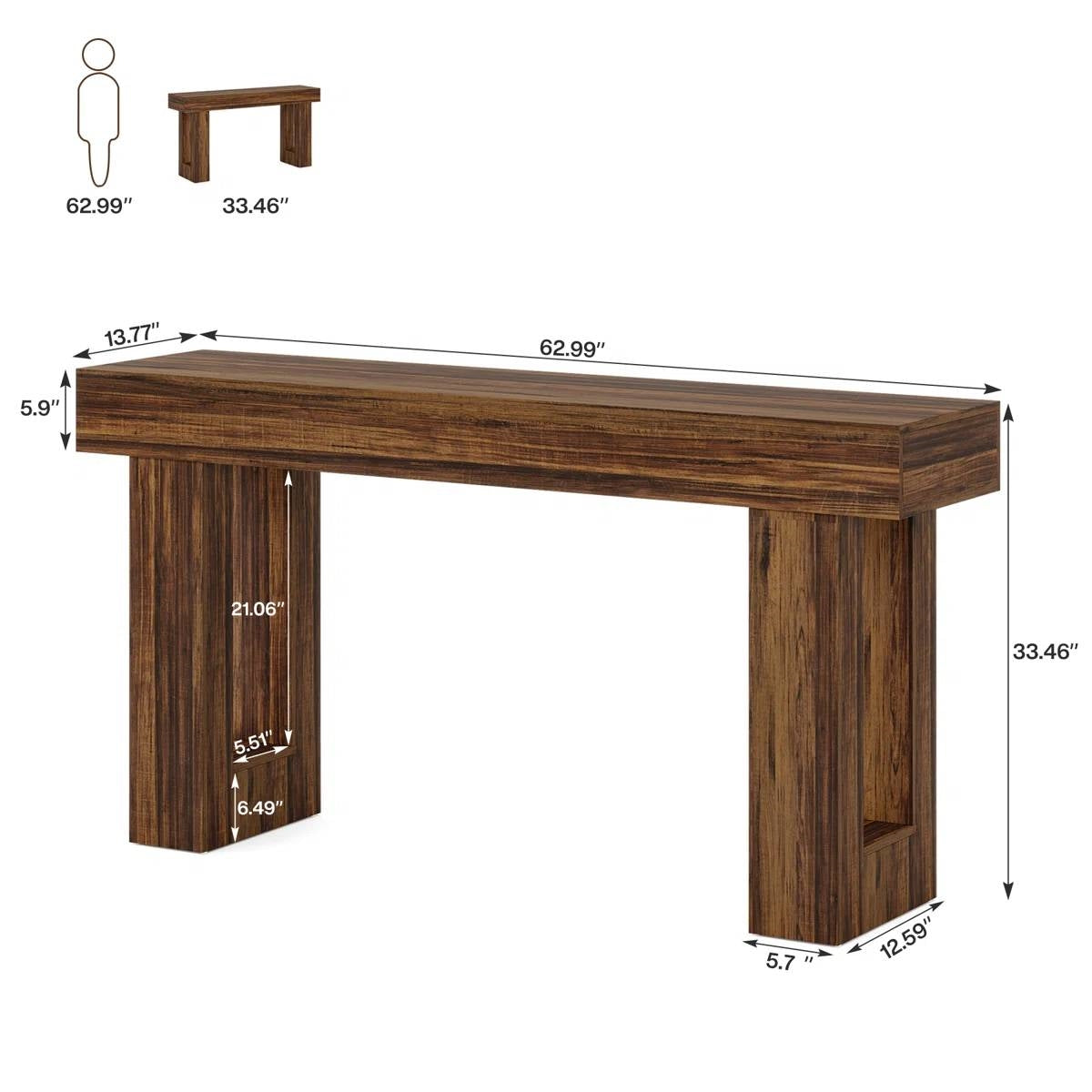 Modern Farmhouse 63-inch Long Narrow Console Sofa Table in Brown Wood Finish