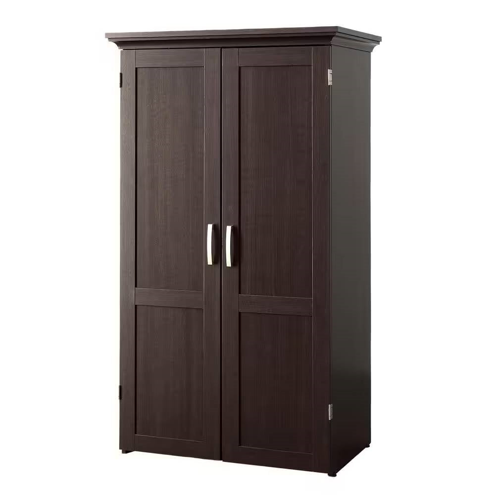 Armoire with Drop Leaf Computer Desk Craft Table in Dark Brown Wood Finish
