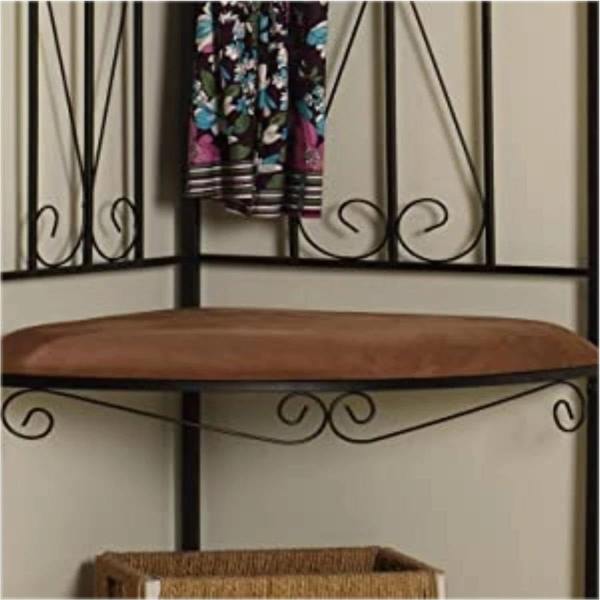 Black Metal Scrolling Corner Hall Tree Coat Rack Storage Bench