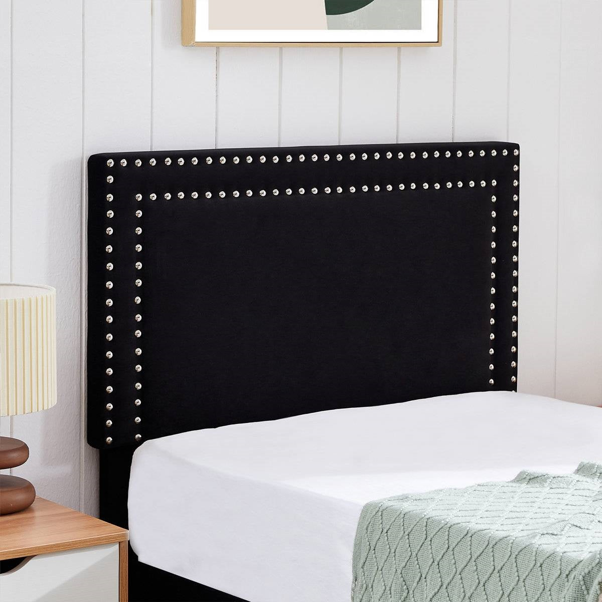 Set of 2 - Twin Dorm Style Black Tufted Upholstered Platform Bed with Headboard