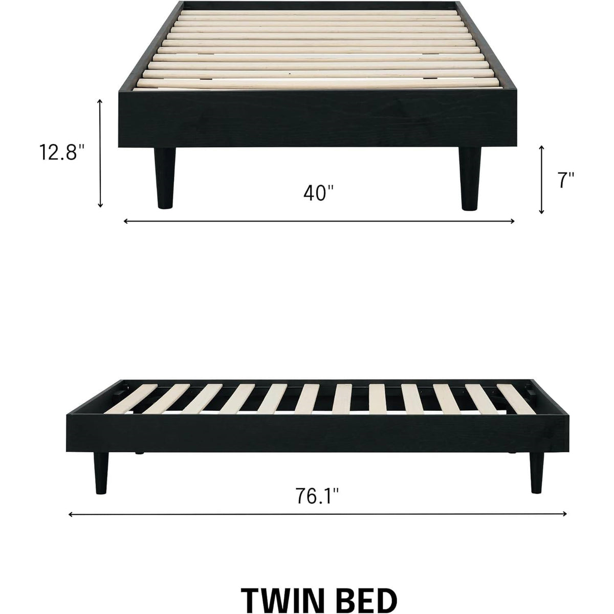Twin size Mid-Century Modern Platform Bed Frame in Black Wood Finish