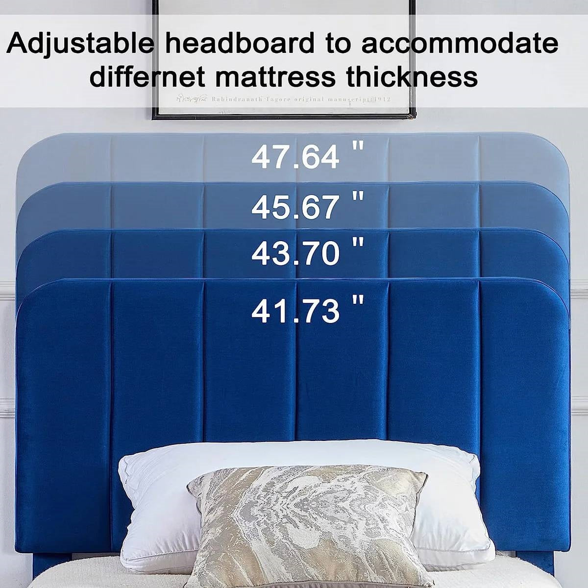 Twin size Blue Upholstered Platform Bed Frame with Headboard